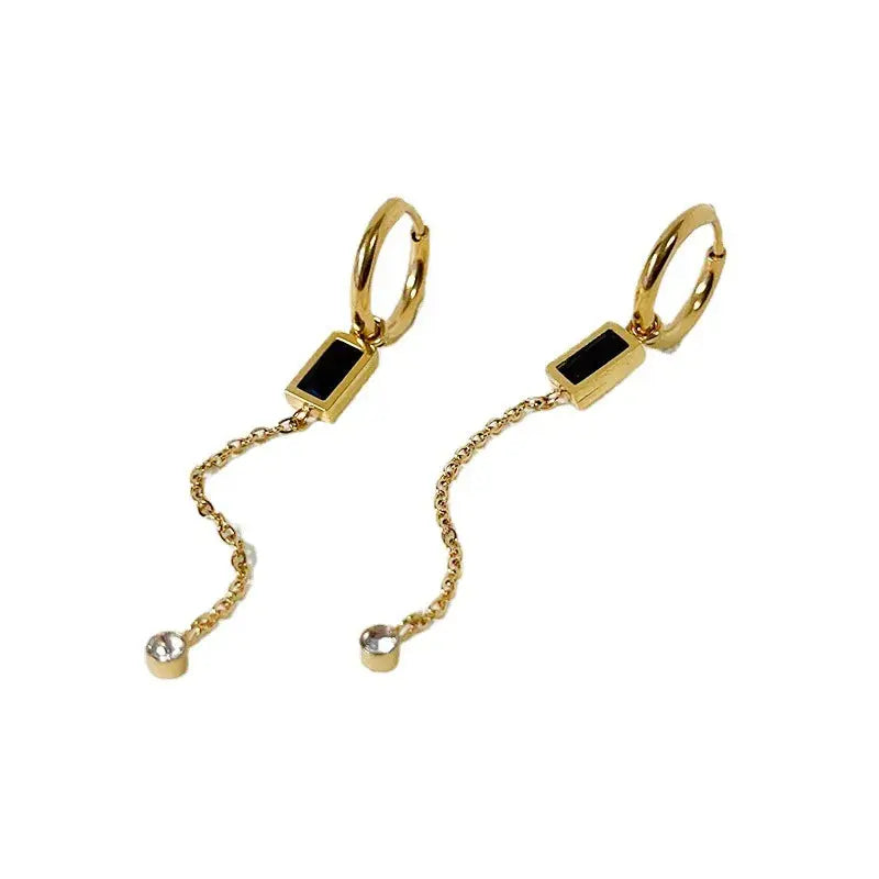 Anaïs boucles d'oreilles femme, pendantes dorées strass et pierre noires.