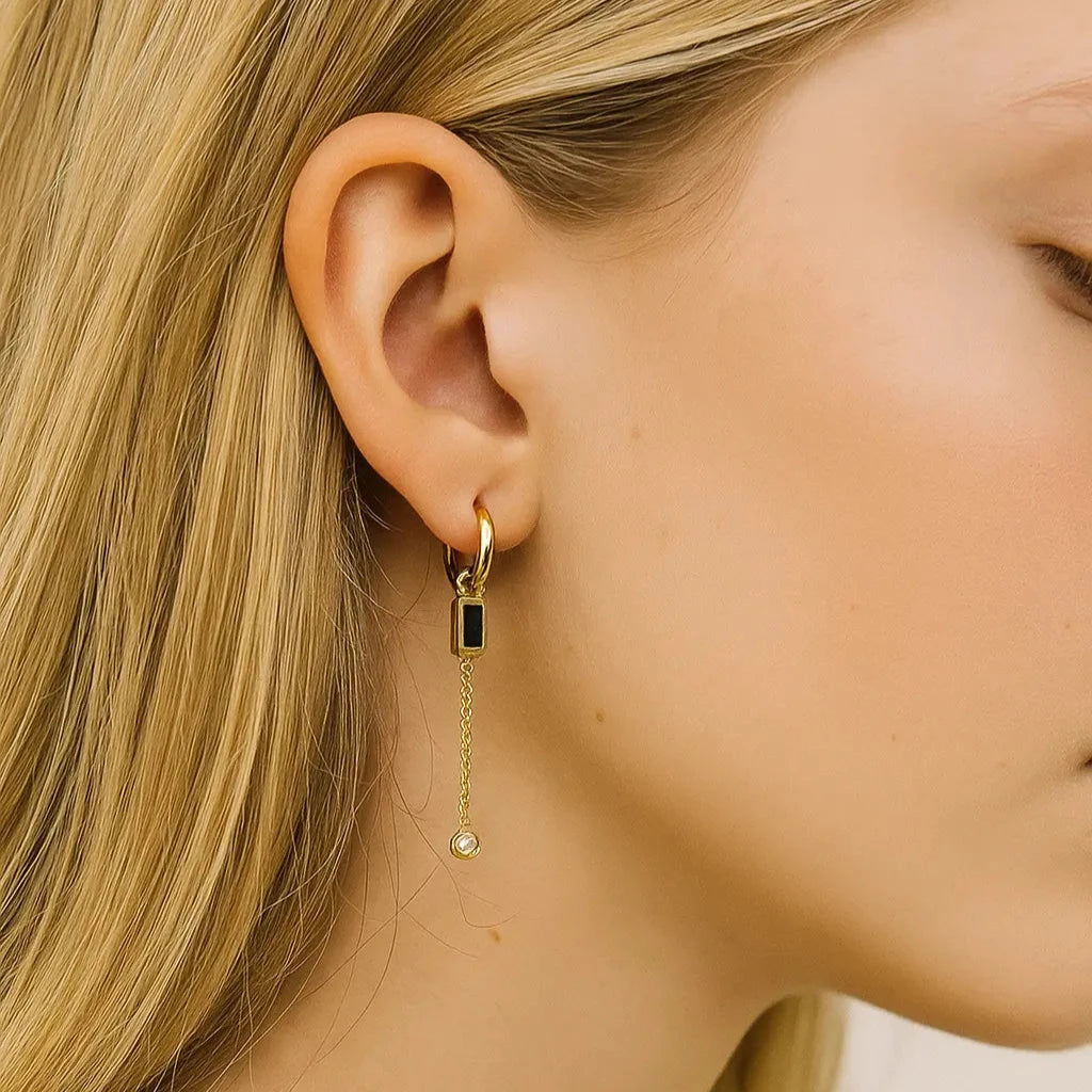 Boucle longue dore pierre et zircon acier