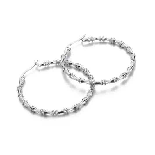 Créoles Bambou acier inox dore design bambou 4 cm