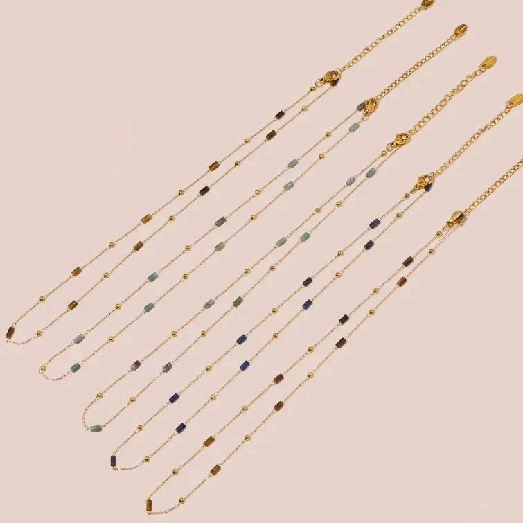 Collier Joy acier inoxydable doré pierres naturelles