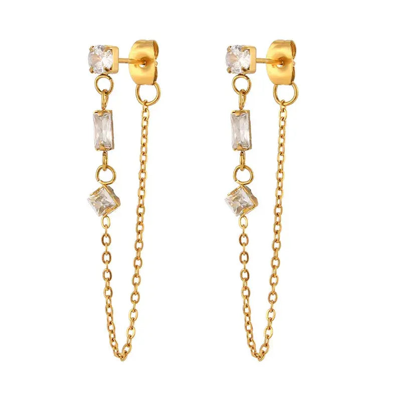 Boucles d'oreilles pendantes femme (45 mm) avec zircons Chaînette accrochée au fermoir.