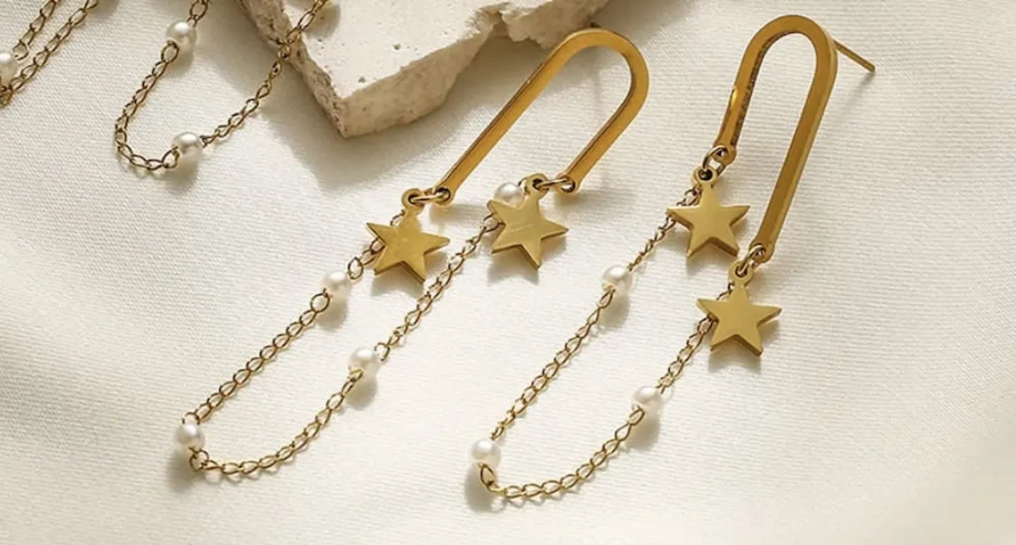Boucles pendantes acier et perle