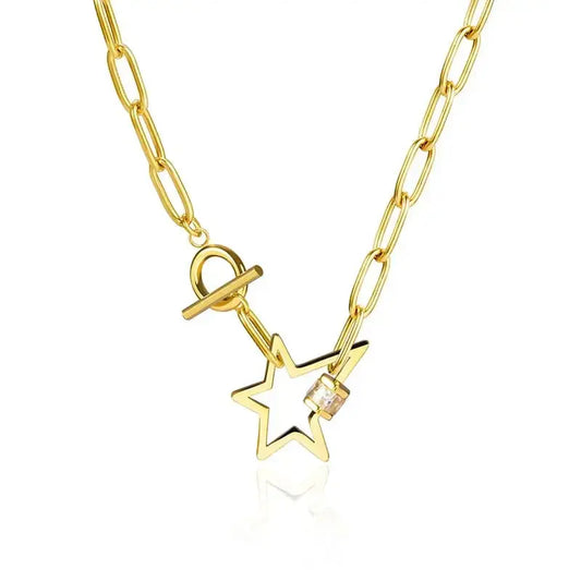 Collier Rock en acier inoxydable doré et zircon