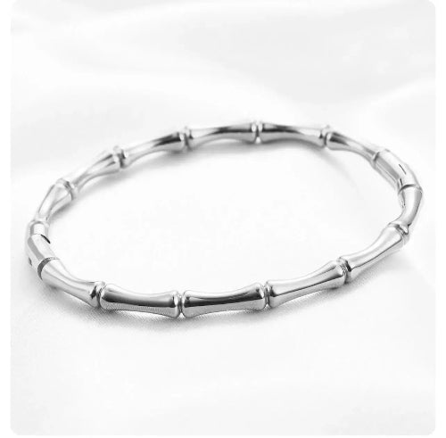 Bracelet rigide, Bambou acier inoxydable argenté | AMILINE