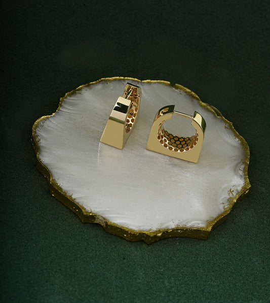 Boucles d'oreilles dorées géométriques à motif nid d'abeille sur agate, tendance actuelle