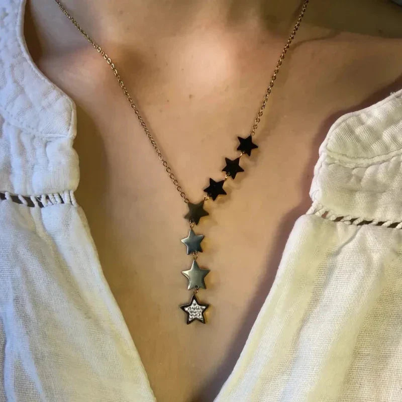 Collier acier inoxydable rivière d étoiles