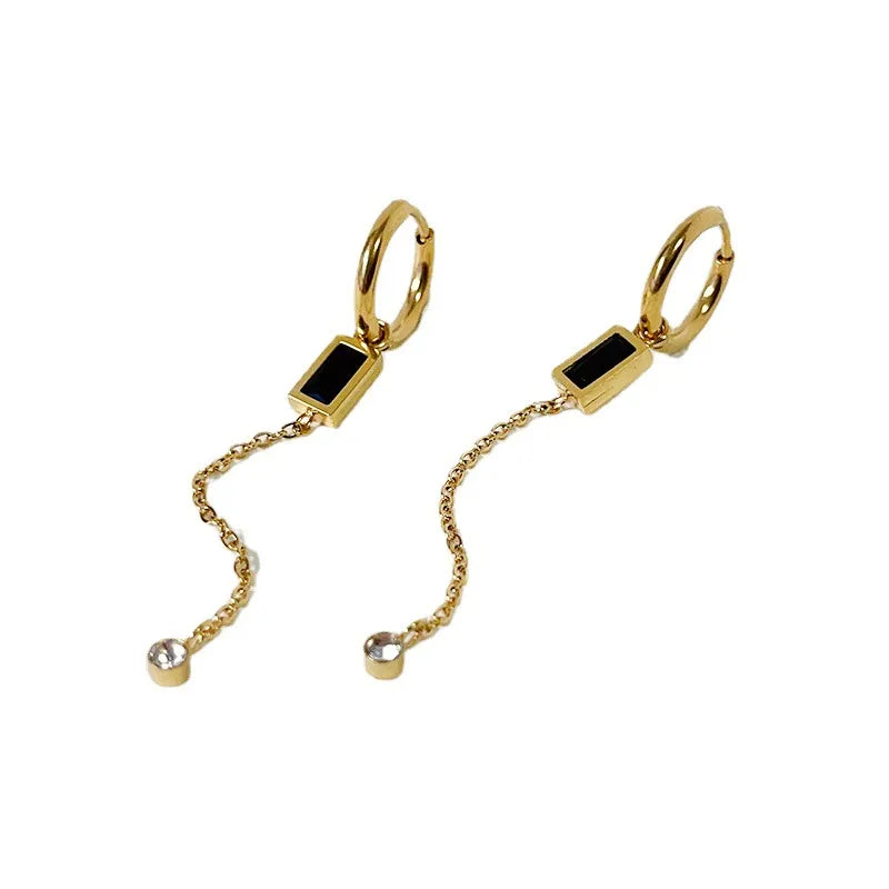 Anaïs boucles d'oreilles femme, pendantes dorées strass et pierre noires. 