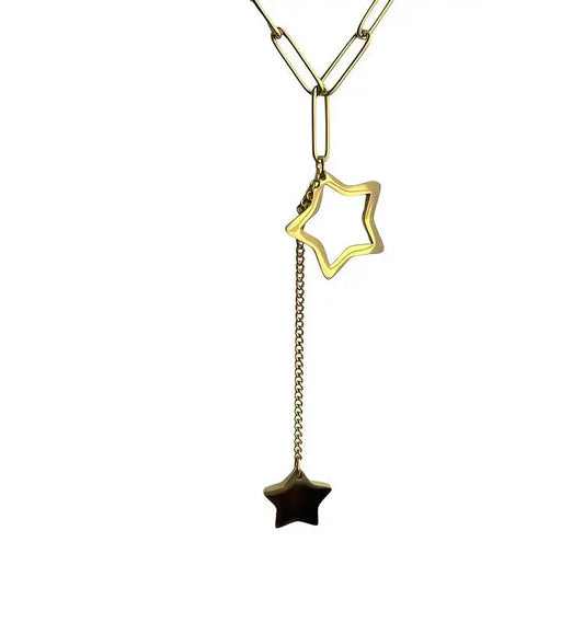 Collier double étoiles en acier inoxydable doré