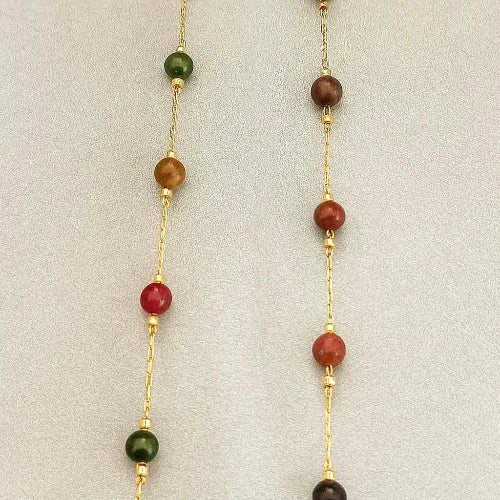 Bracelet India en acier inoxydable doré 18K avec perles naturelles multicolores