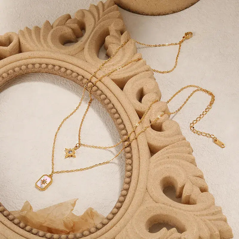 Collier femme doré double chaîne étoiles