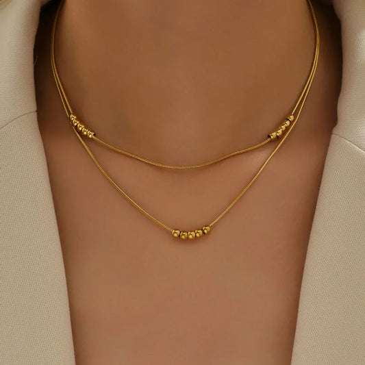 Collier Jade multirangs acier inoxydable dore