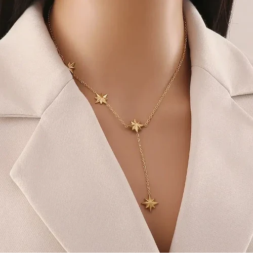 Collier Gliroa Y acier inoxydable doré étoiles ajustable