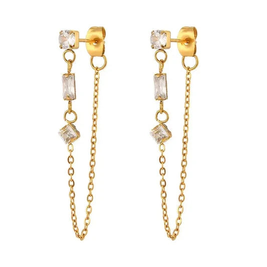 Boucles acier dore et zircon