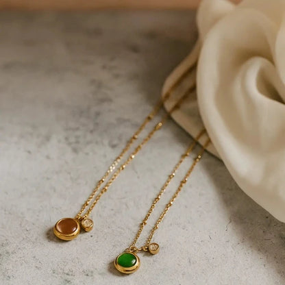 collier acier pierre verte-rose-zircon