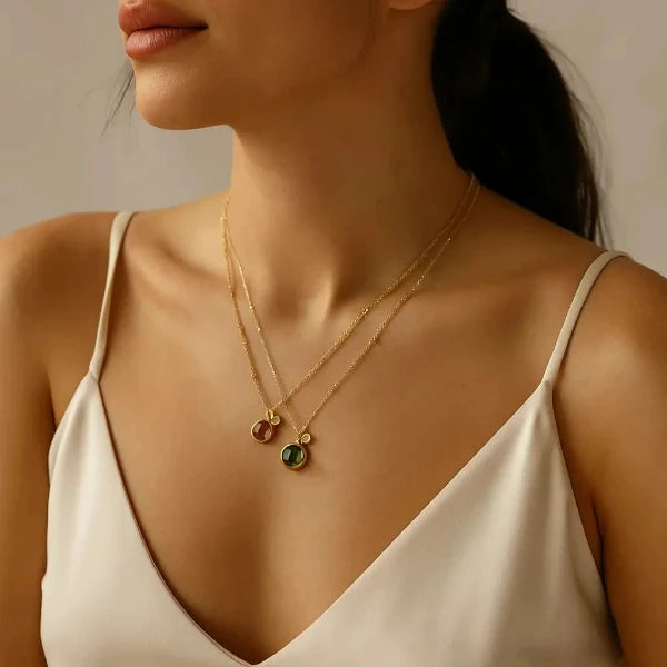 collier-acier-pierre-verte-rose