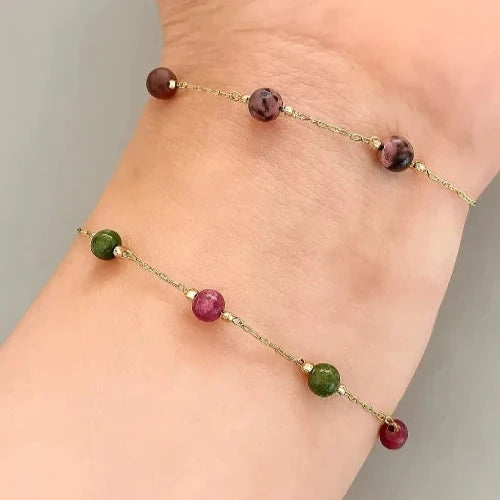 Bracelet India femme tendance en acier inoxydable et pierres naturelles