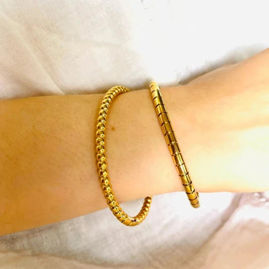 Bracelets jonc accumulation acier dore