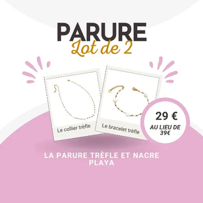 Collier et bracelet trefle acier inoxydable lot de 2