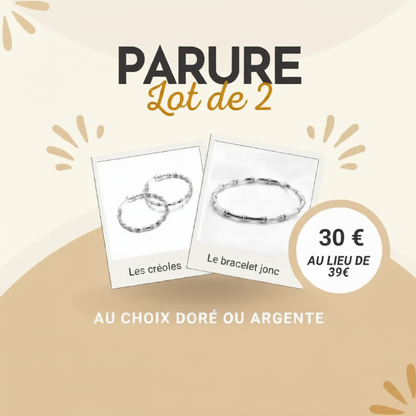 Parure Bambou argent - créoles et bracelet jonc - fond beige 30€