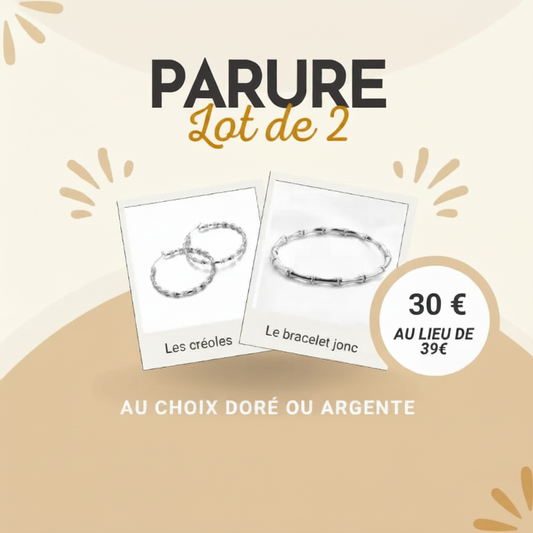 Parure Bambou argent - créoles et bracelet jonc - fond beige 30€