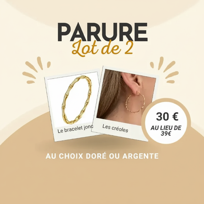 Parure Bambou doré - bracelet jonc et créoles - fond beige 30€